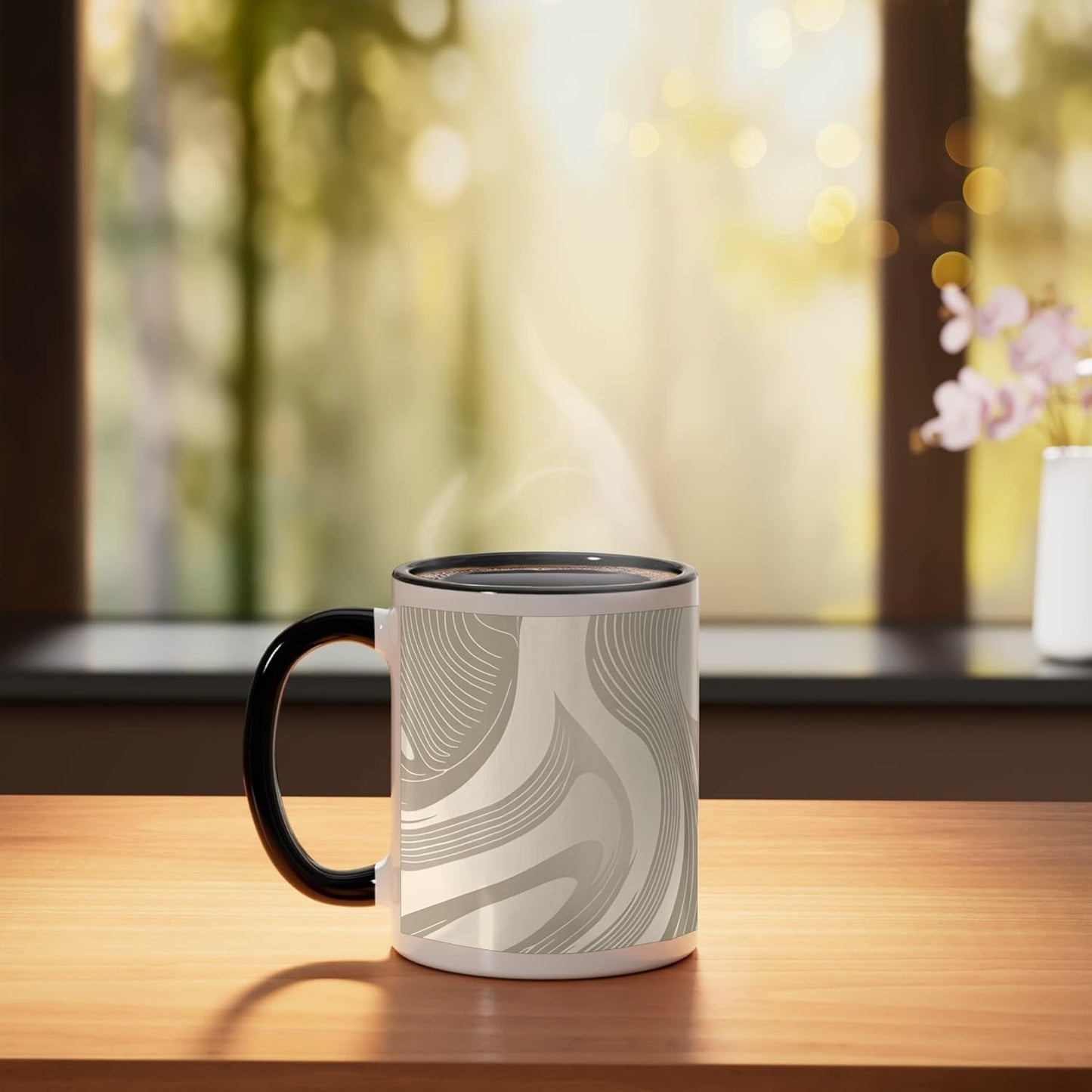Taza Cerámica Abstracta Ondas Negra/Blanca