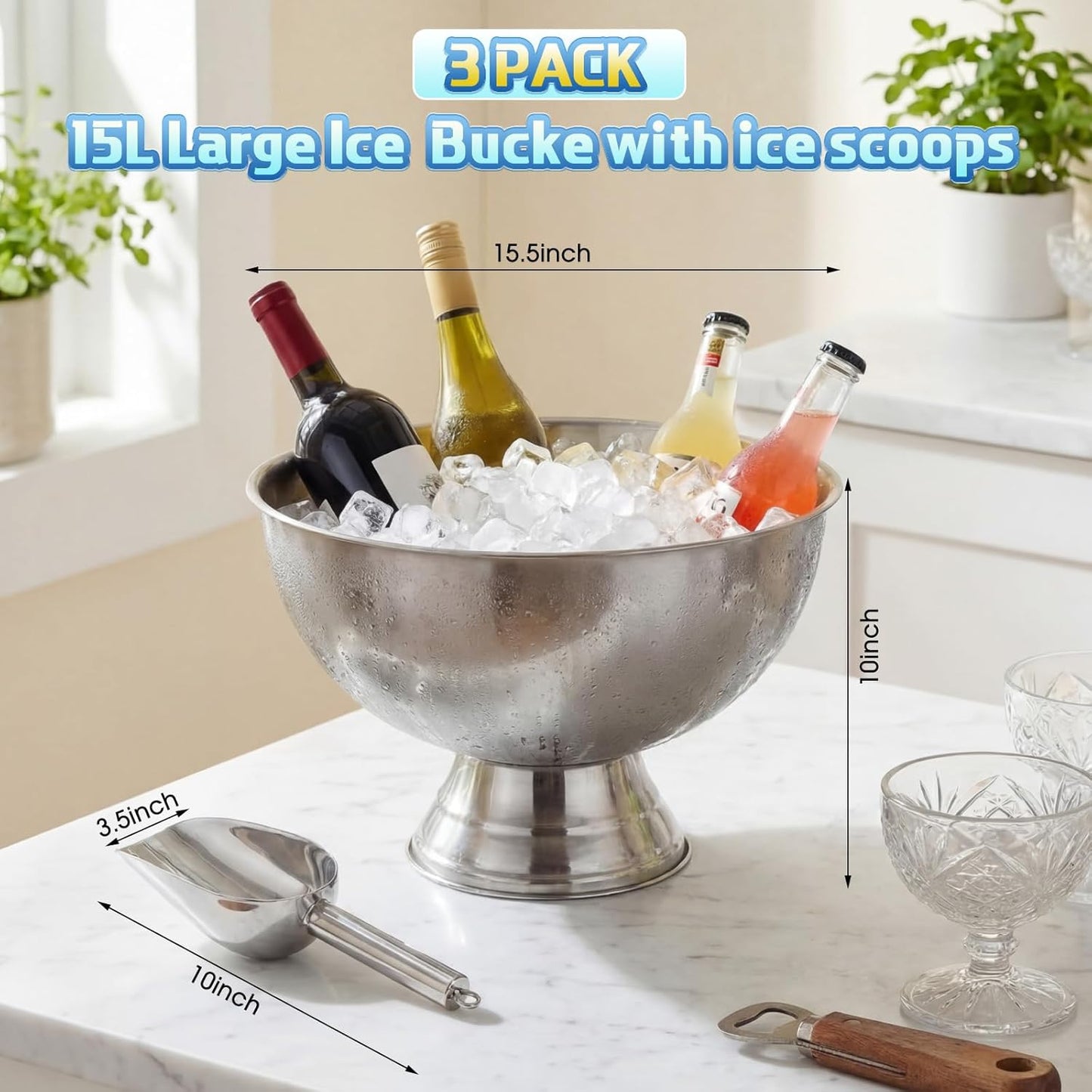 Paquete 3 Cubos Hielo 13L Tina Acero Inox Plateado