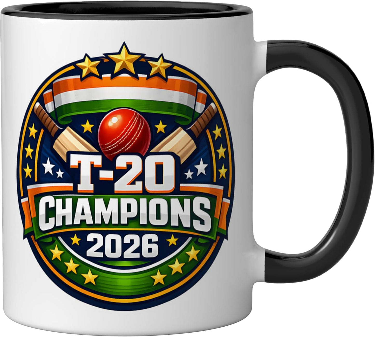 Taza de cerámica Celebration T20 Cricket Champions 2026 negra y blanca