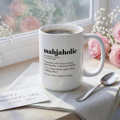 Taza divertida de cerámica para amantes de Mahjong 15 oz