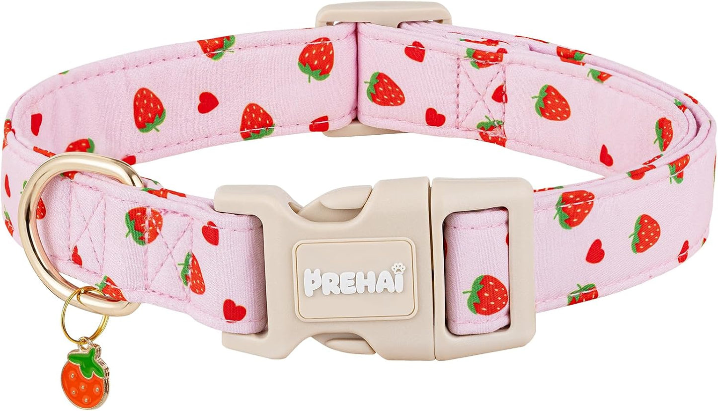 Collar perro fresa rosa patrón fresas talla S