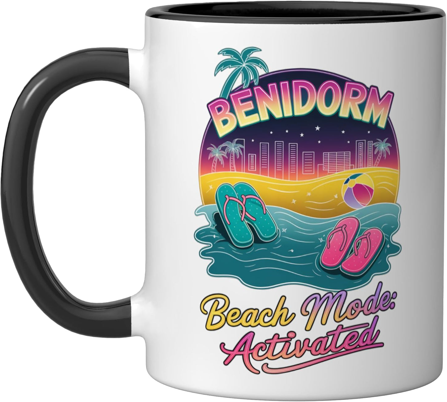 Taza cerámica Benidorm Beach Vacation Trips Negro/Blanco