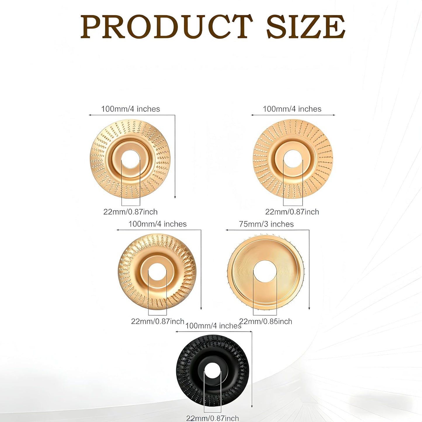 Set 5 Discos Tallado Madera Ruedas 4 y 4 1/2 Pulg