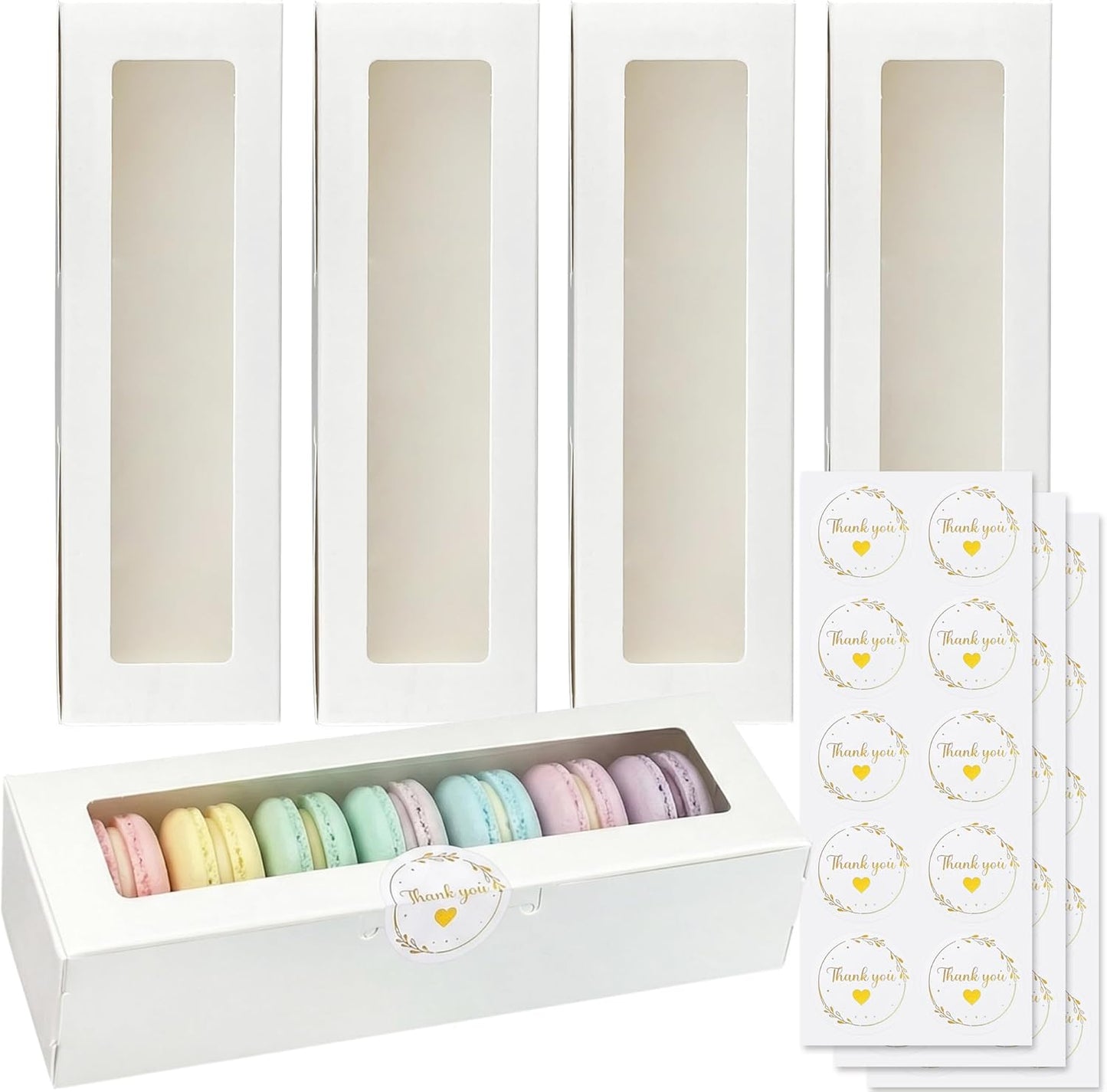 24 Cajas Macarrón Blanco Regalo con Ventana