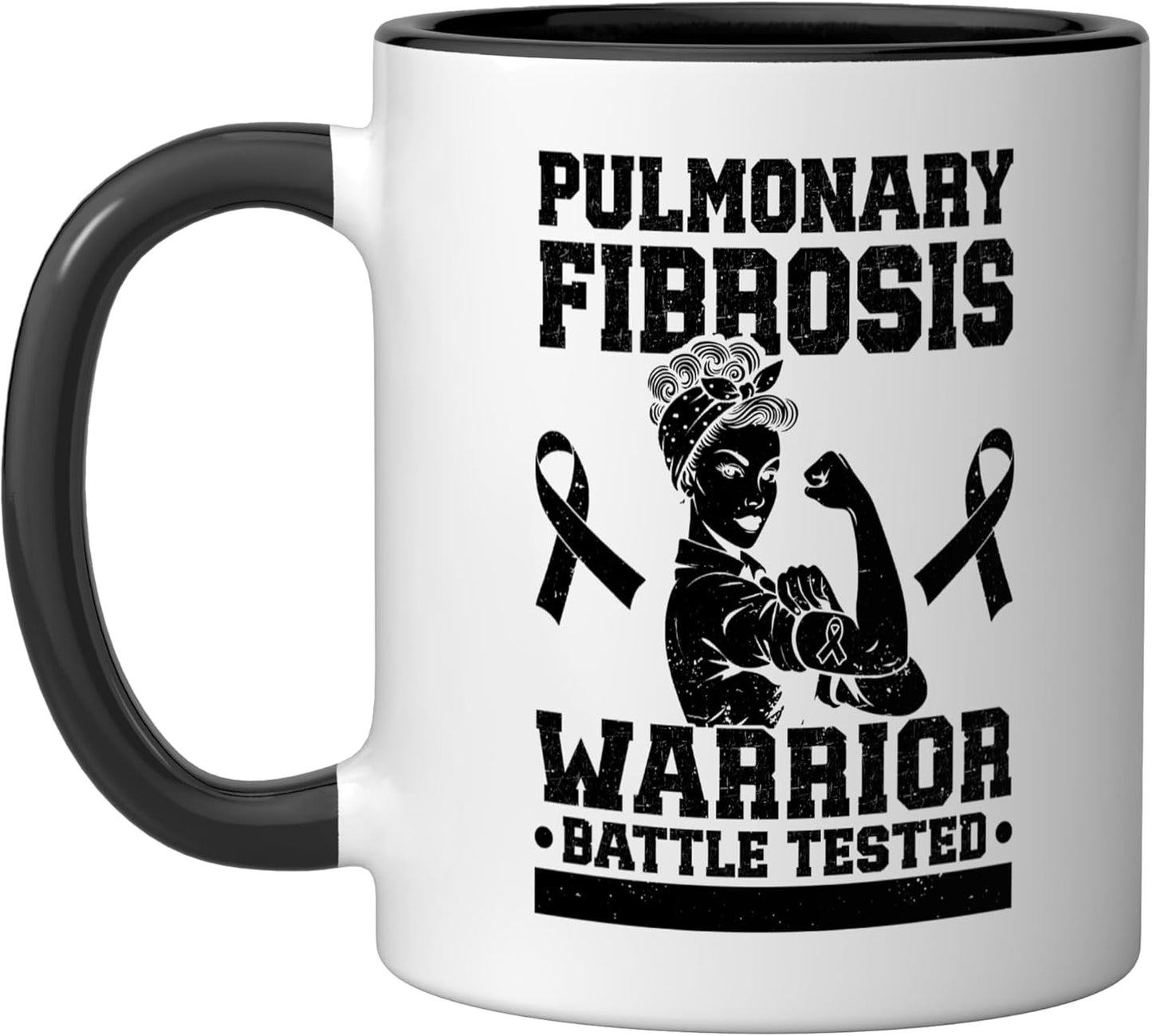 Taza cerámica para fibrosis pulmonar guerrero negro/blanco