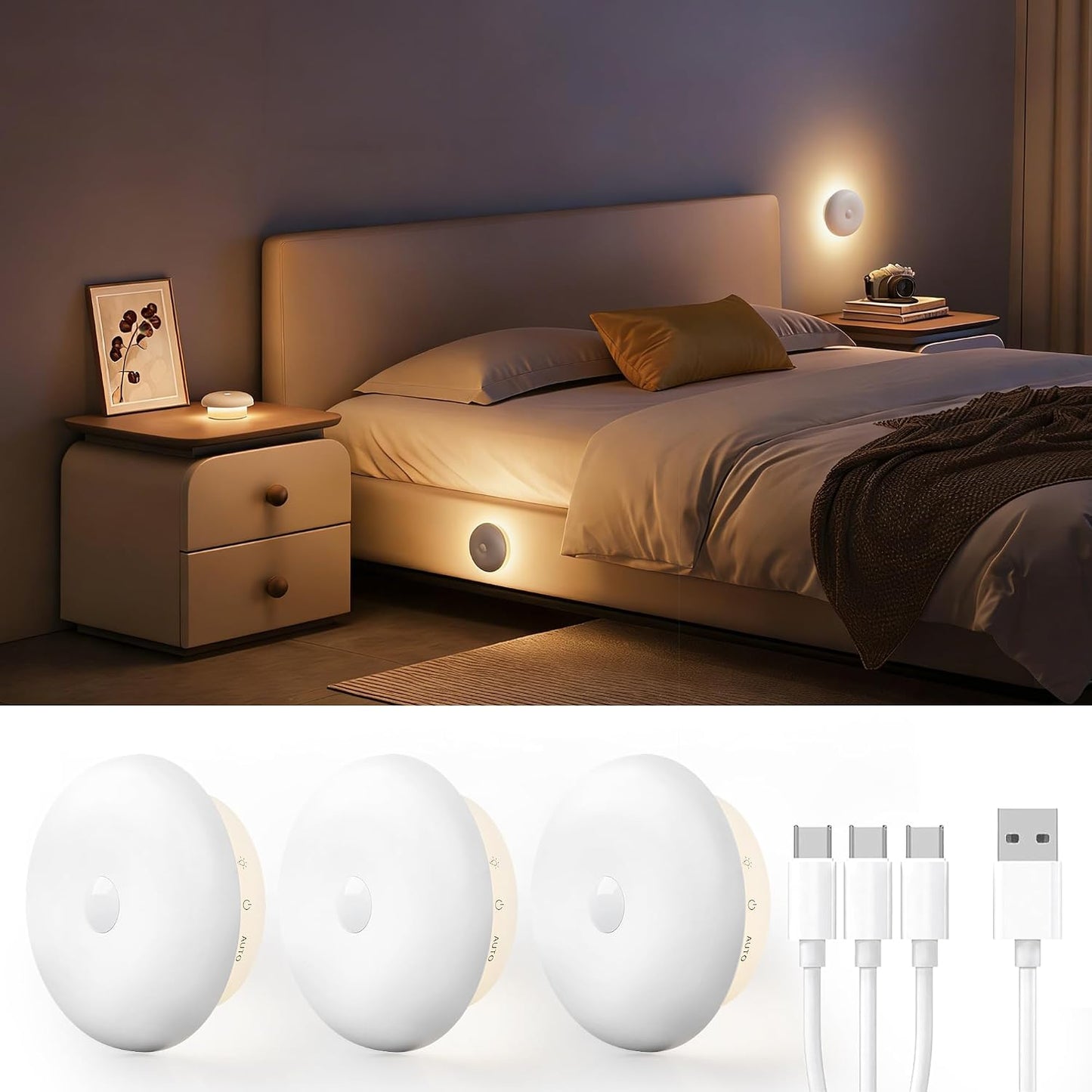 Set 3 Luces Nocturnas Recargables Sensor Movimiento