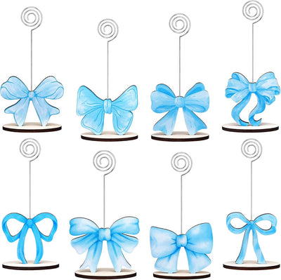 8 soportes para tarjetas con lazo azul diseño coqueto para boda baby shower cumpleaños