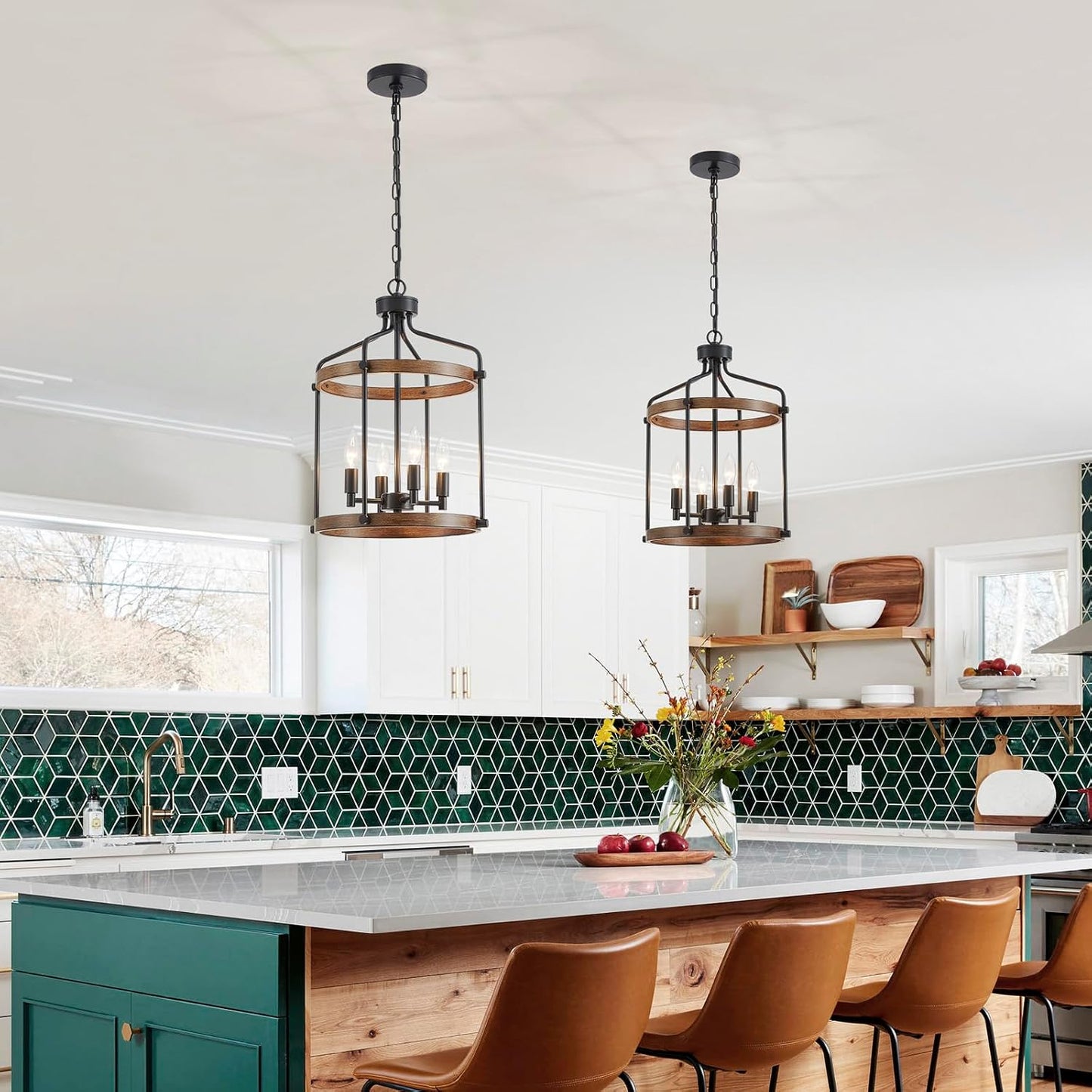 Lámpara colgante de 4 luces estilo rústico negro apagado