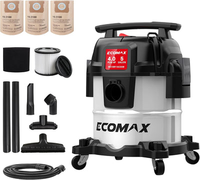 Aspiradora silenciosa 5gal acero inox 4hp motor duradero