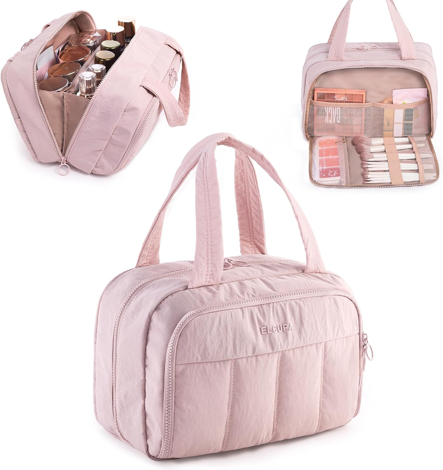 Bolsa maquillaje viaje mujer 4 compartimentos seco y húmedo