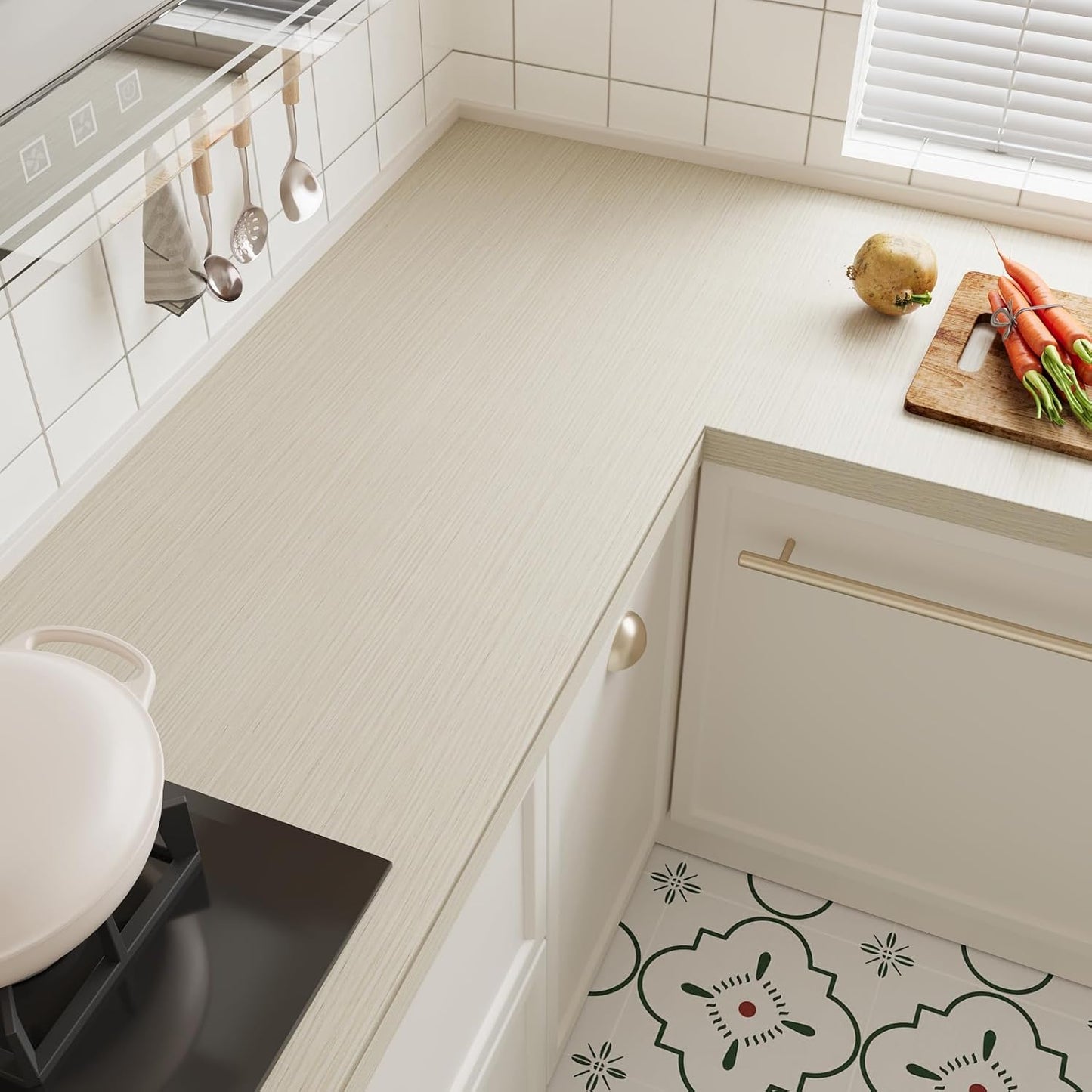 Papel contacto madera beige grueso impermeable 15.7x118pulg