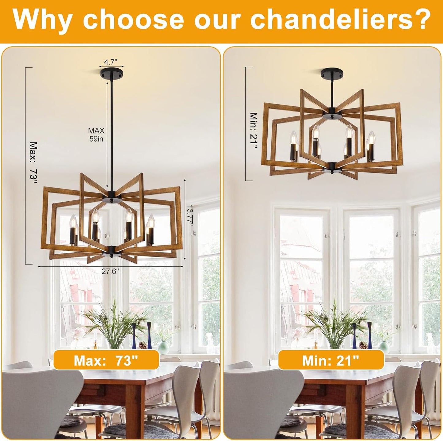 Lámpara colgante industrial 8 luces madera clara 27.6pulg