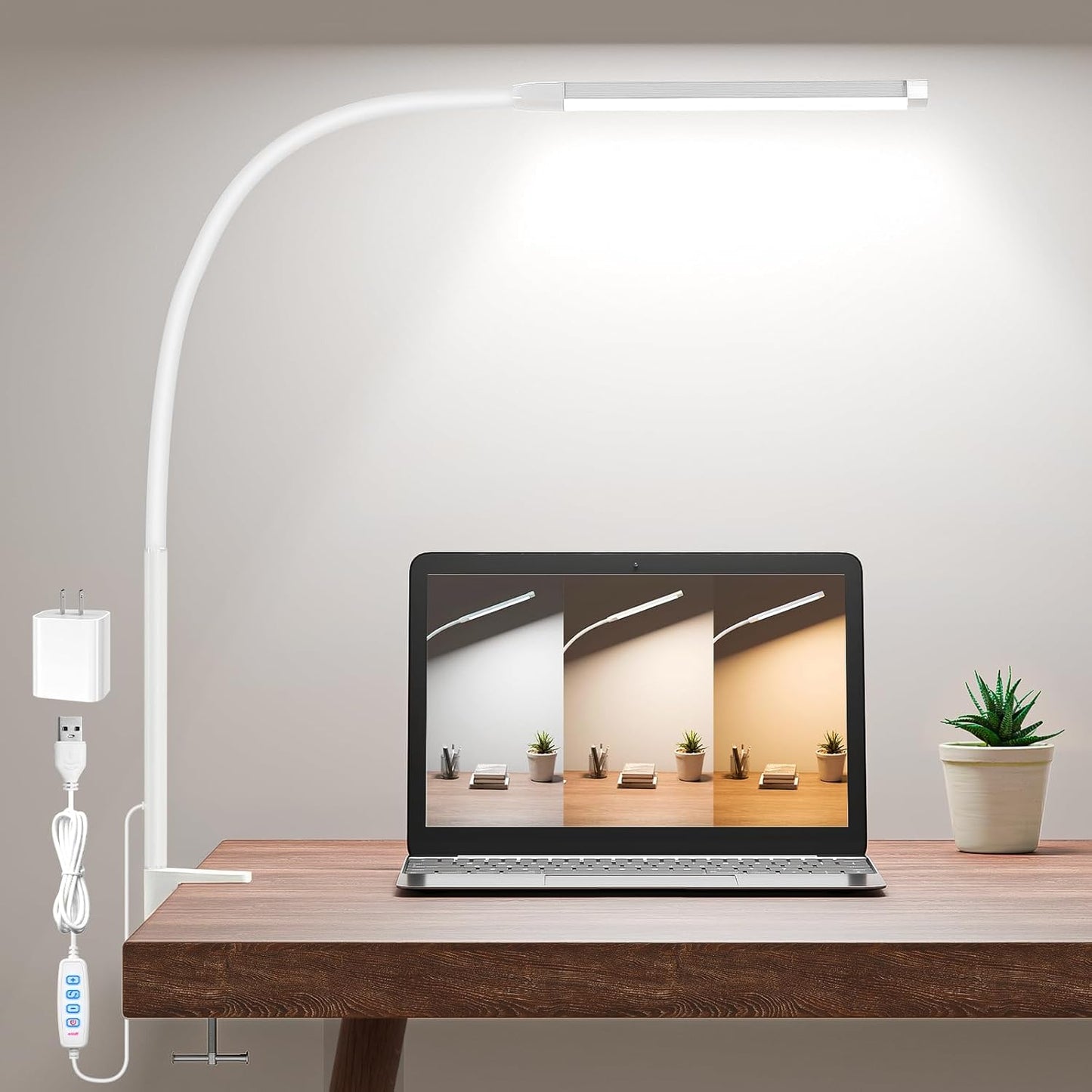 Lámpara escritorio LED con clip 27pulg brazo flexible 3 modos
