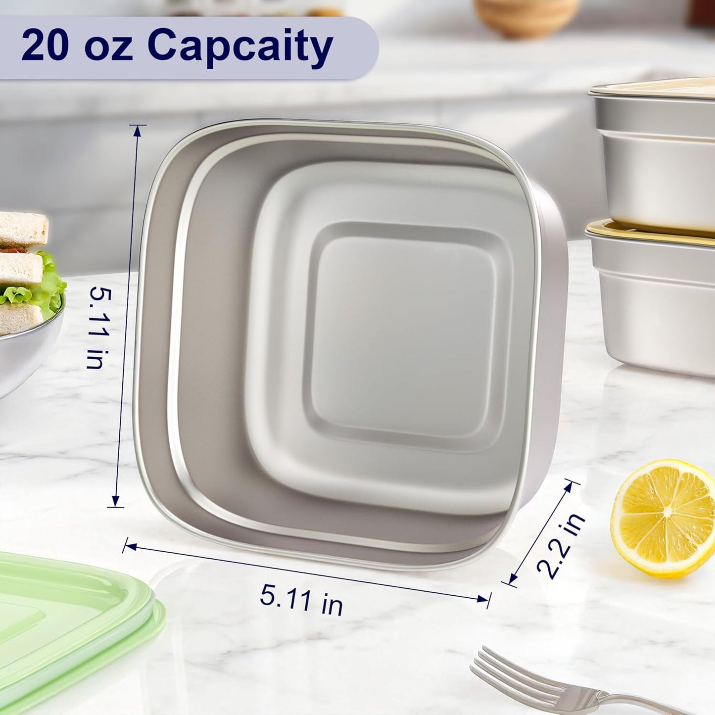 Caja sándwich acero inox 20oz con tapa reutilizable sin BPA