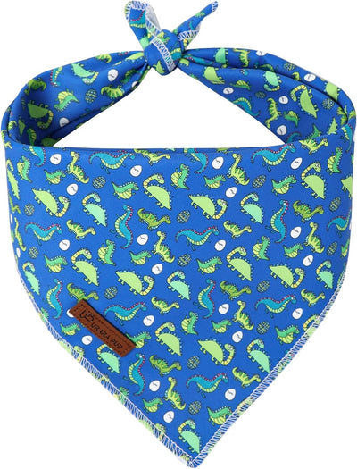 Bandana verano perro dinosaurio algodón azul S