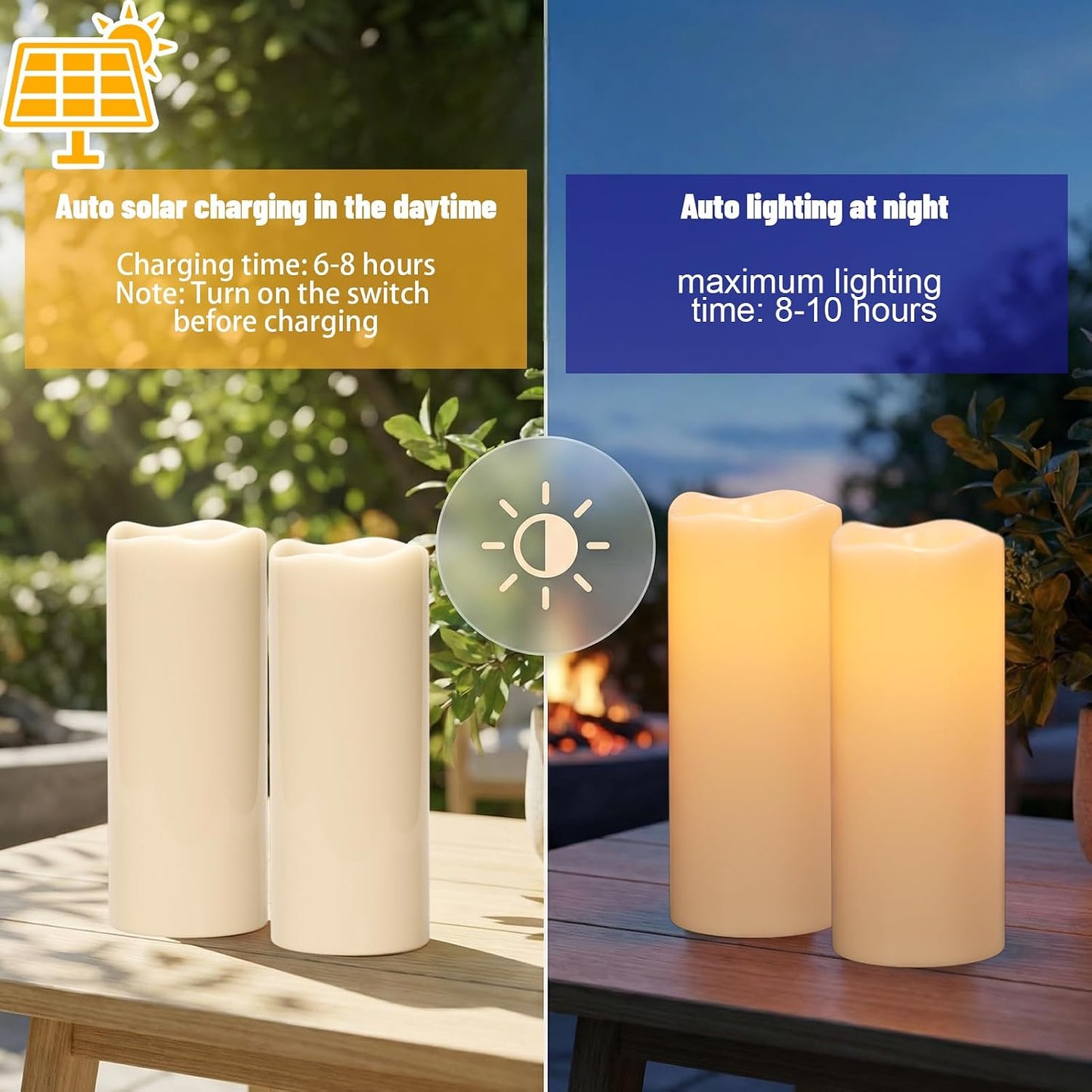 Velas solares impermeables IP65 5x12pulg jardín