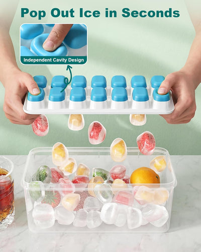 Bandeja para cubitos de hielo con tapa y contenedor azul paquete de 3