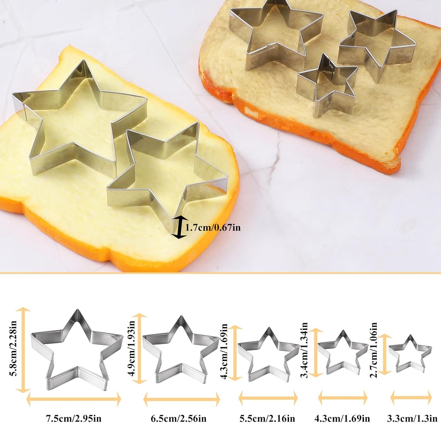Juego de 5 cortadores de galletas de estrella en acero inoxidable