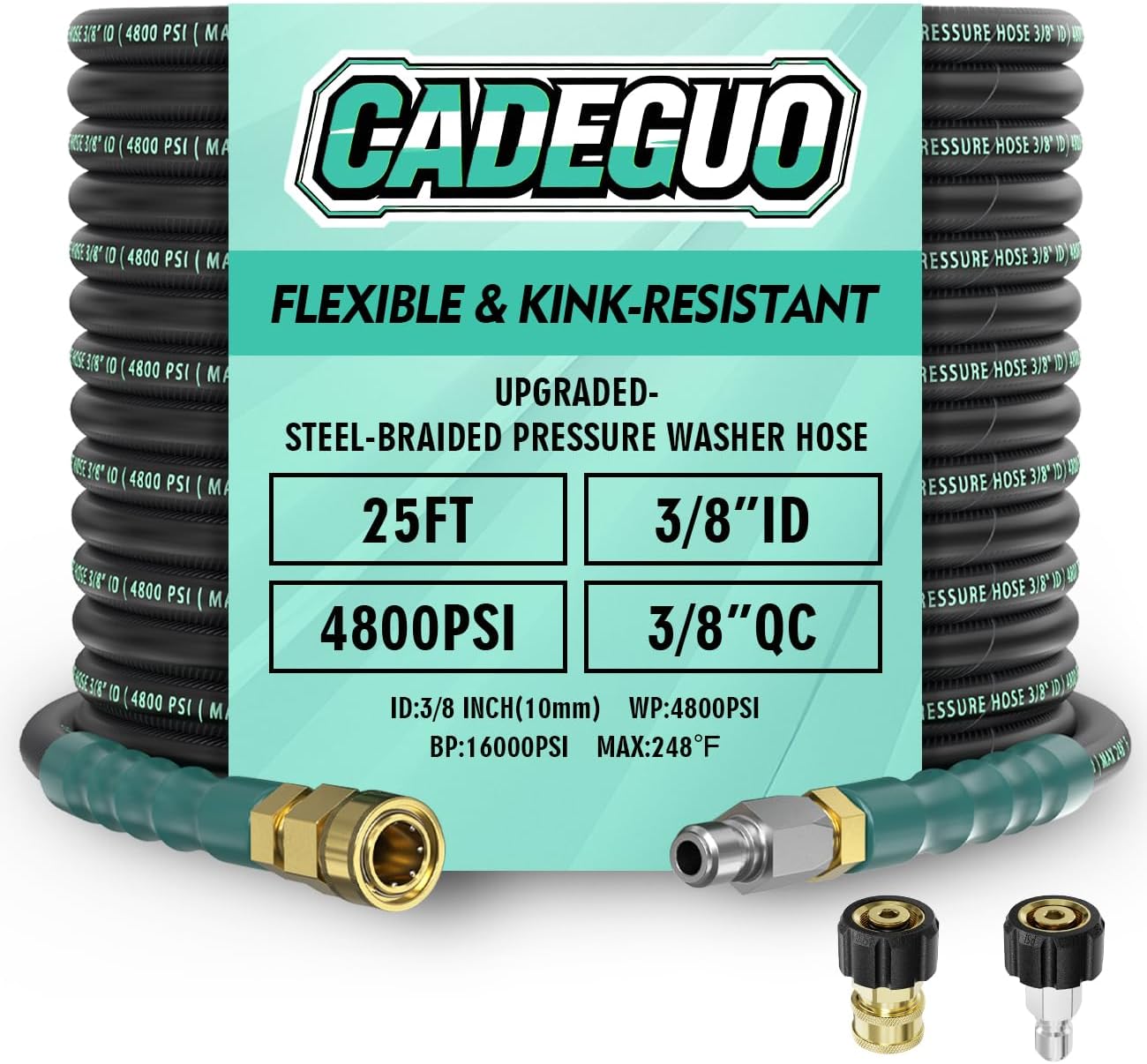 Manguera presión 3/8pulg 4800PSI 25ft acero flexible