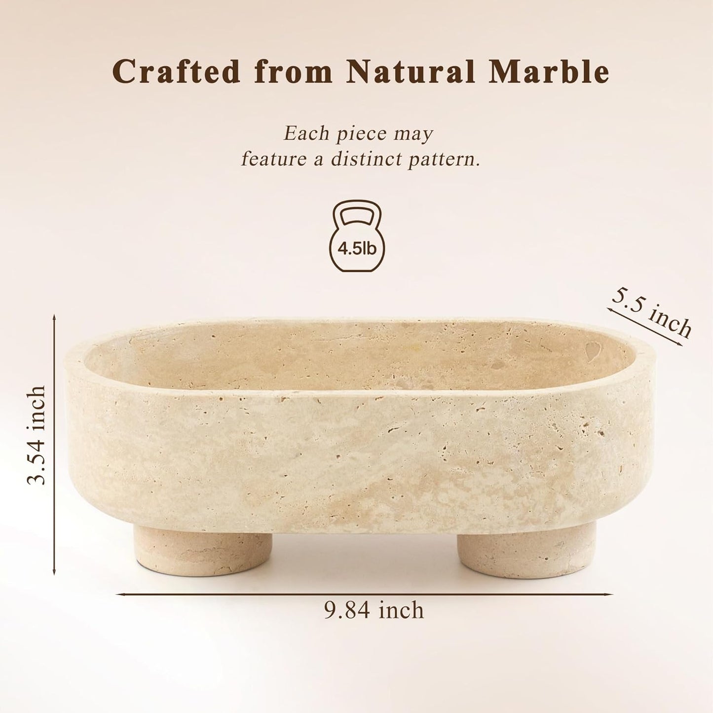 Cuenco Travertino Ovalado Decorativo Mesa Comedor 10pulg