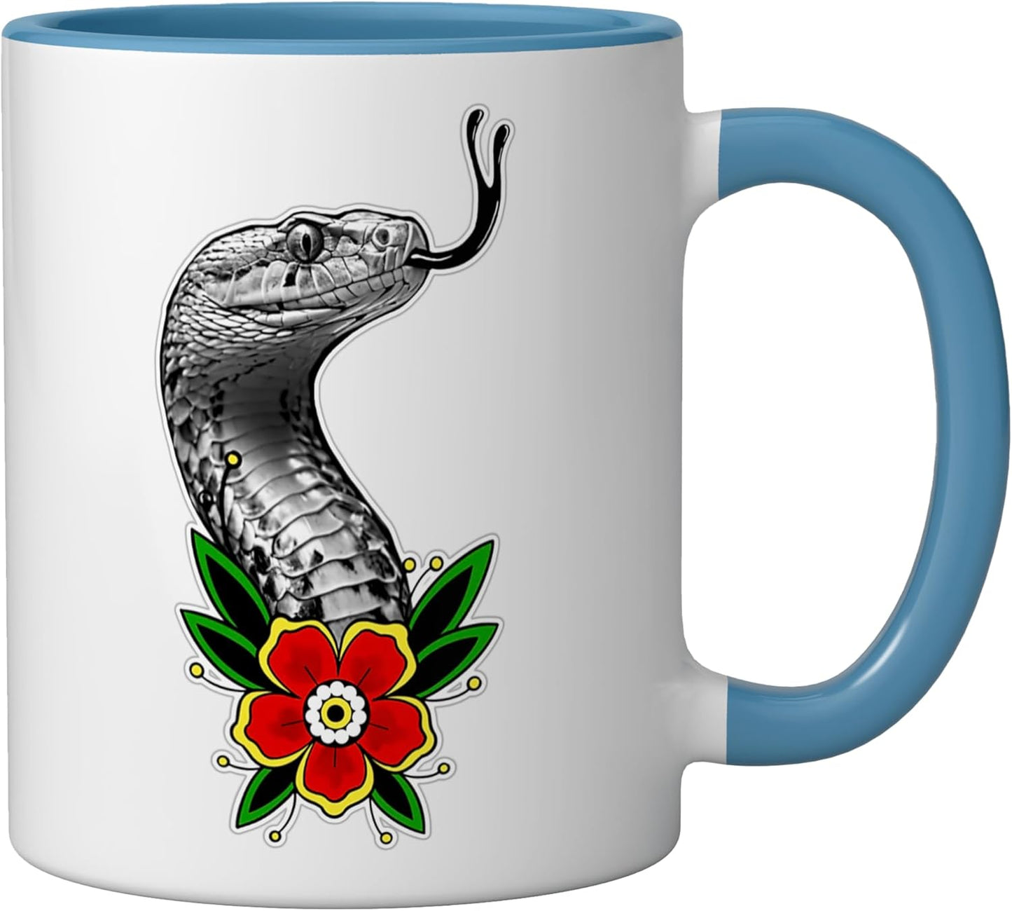 Taza Cerámica Estilo Tatuaje Serpiente Azul/Blanco