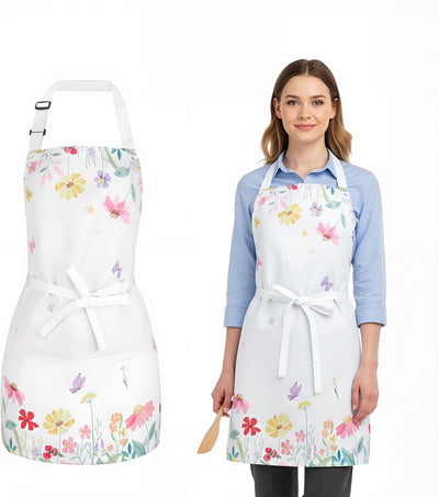 Delantal floral para mujer con 3 bolsillos ajustables para cocinar y jardinería