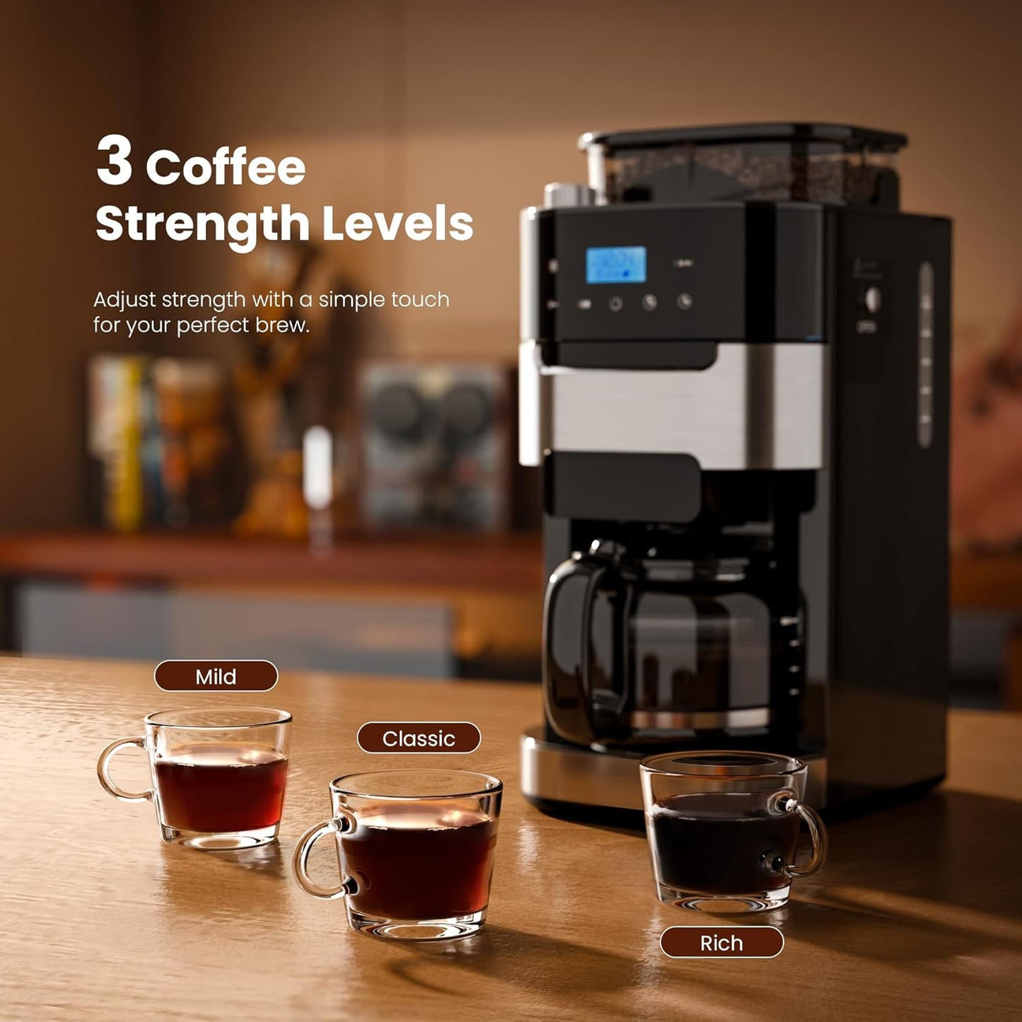 Cafetera digital de goteo Kismile 10 tazas con molinillo integrado