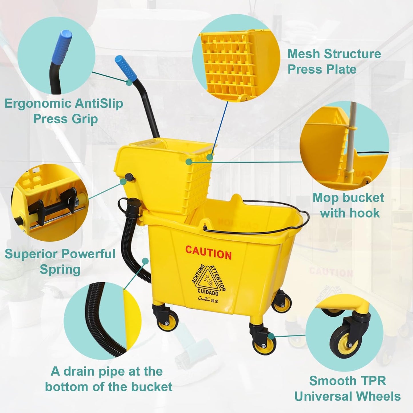 Escurridor cubo fregona 35qt amarillo con guantes