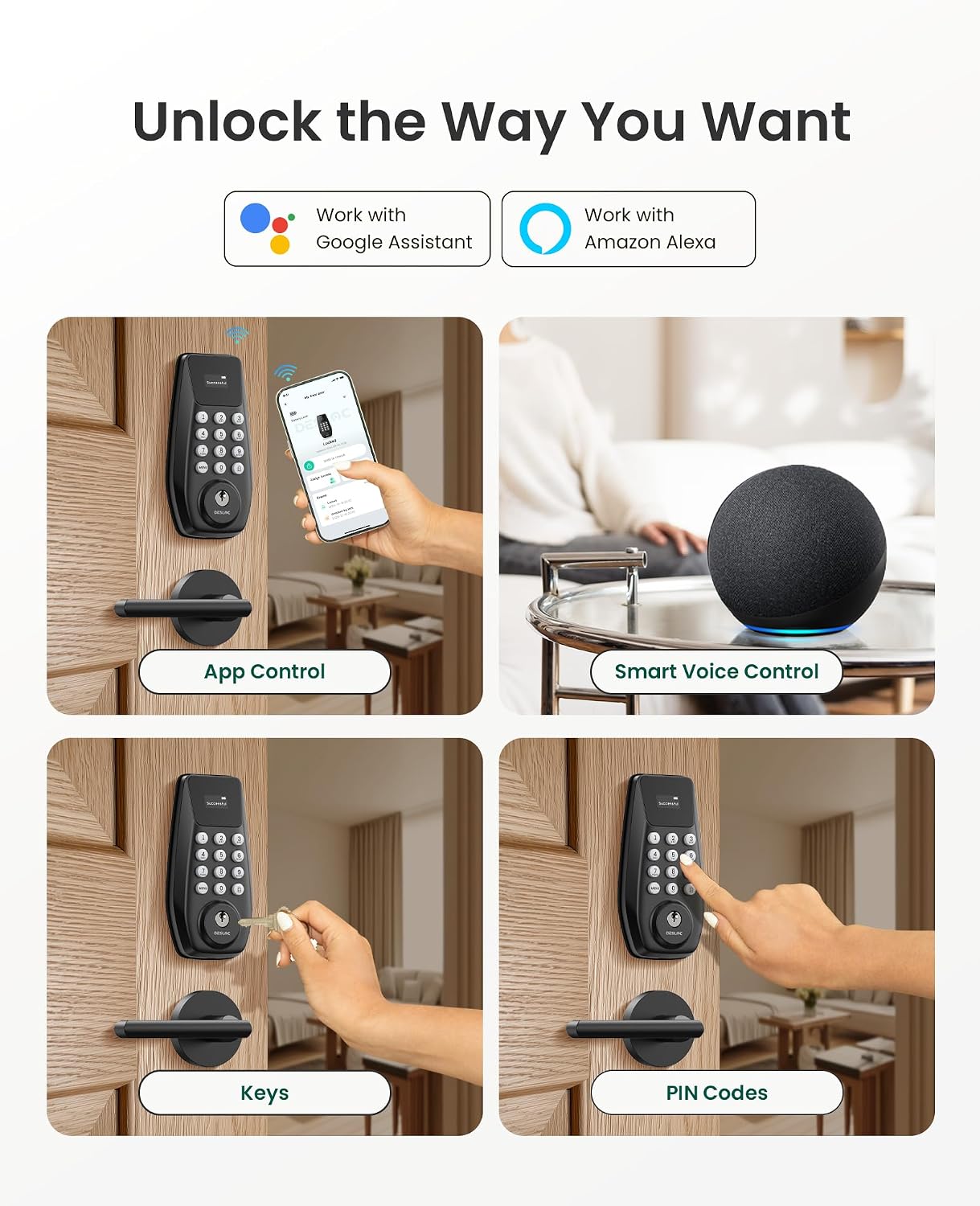 Cerradura inteligente WiFi con asa y teclado para puerta