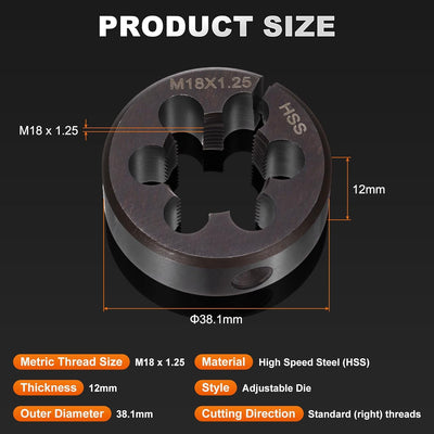 Troquel M18x1.25 métrico ajustable acero alta velocidad para cortar