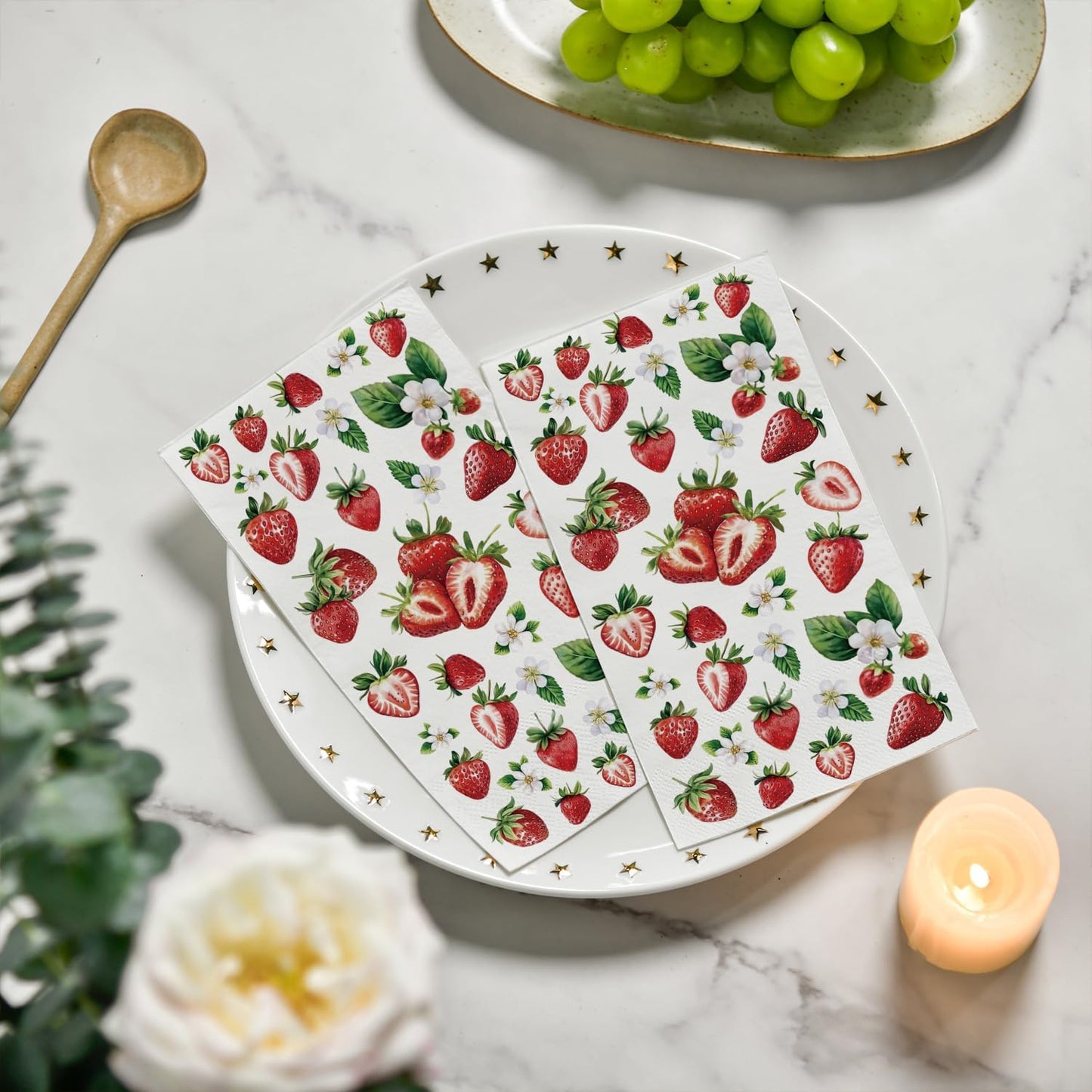 Servilletas decorativas de papel para fiestas, desayuno, cena y baño con estampado fresa