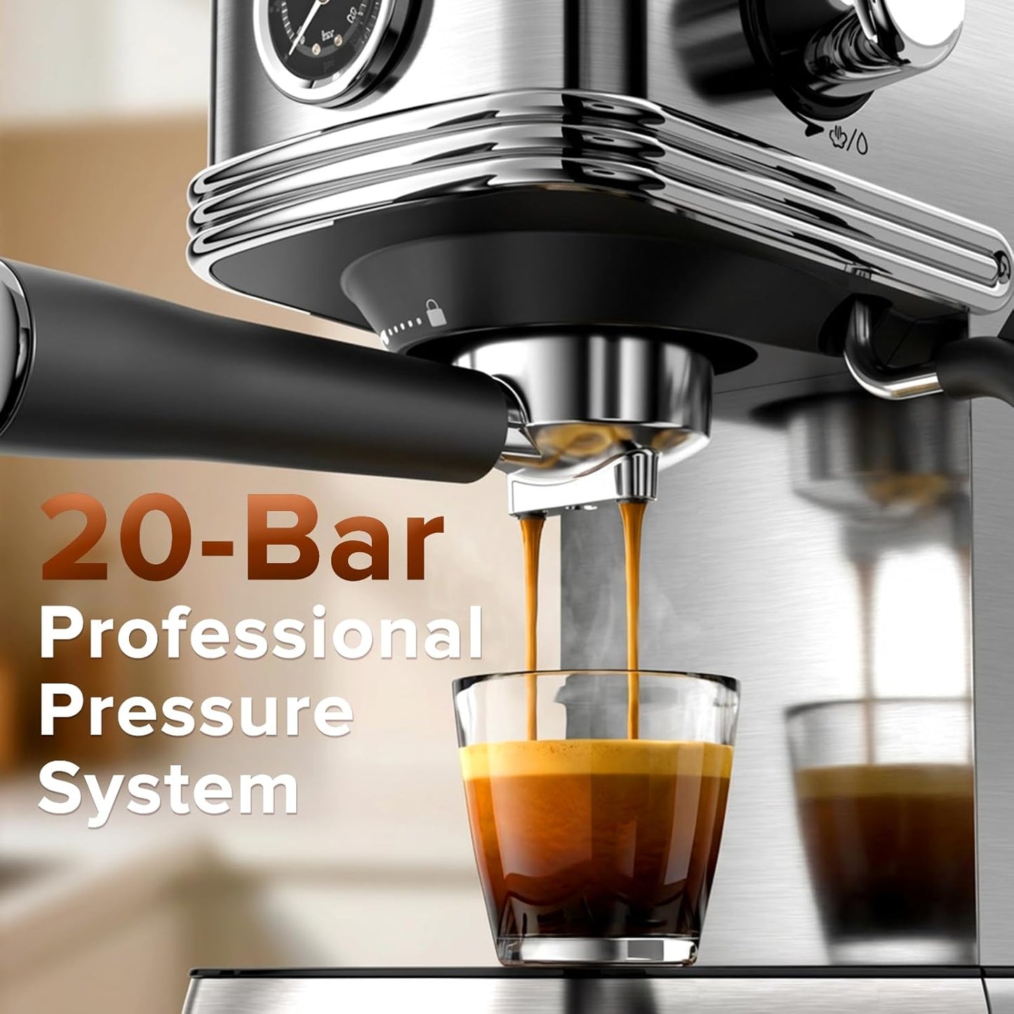 Cafetera Espresso 20 Bar Espumador Leche Acero Inox