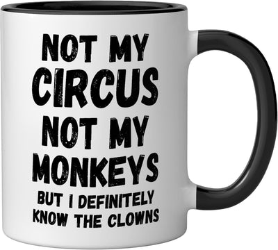 Taza cerámica Not My Circus Clowns Negro/Blanco