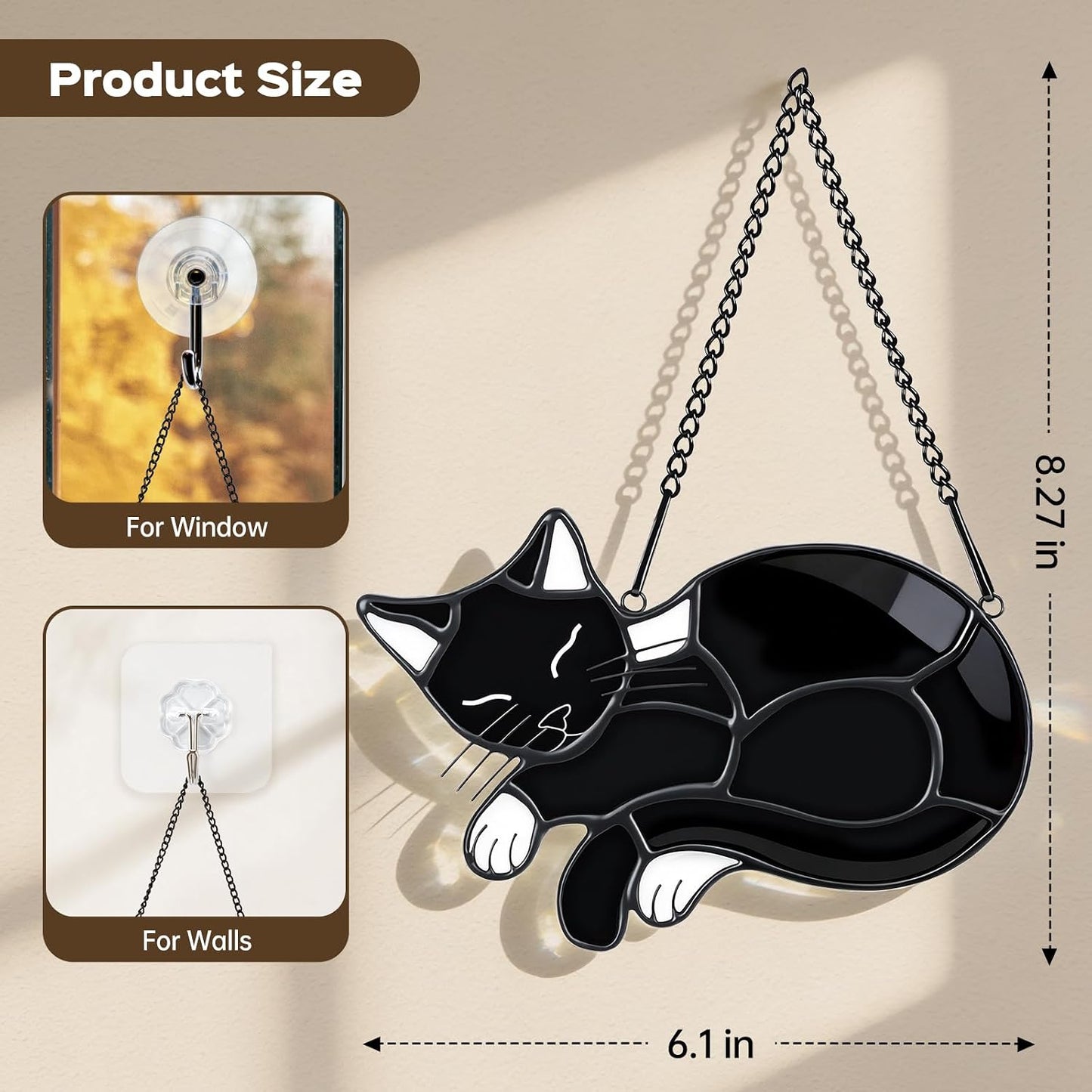 Atrapasoles cristal gato negro colgante decoración hogar
