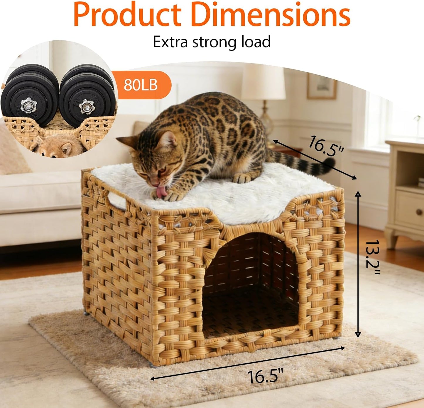 Casa ratán para gatos con alfombrilla plegable