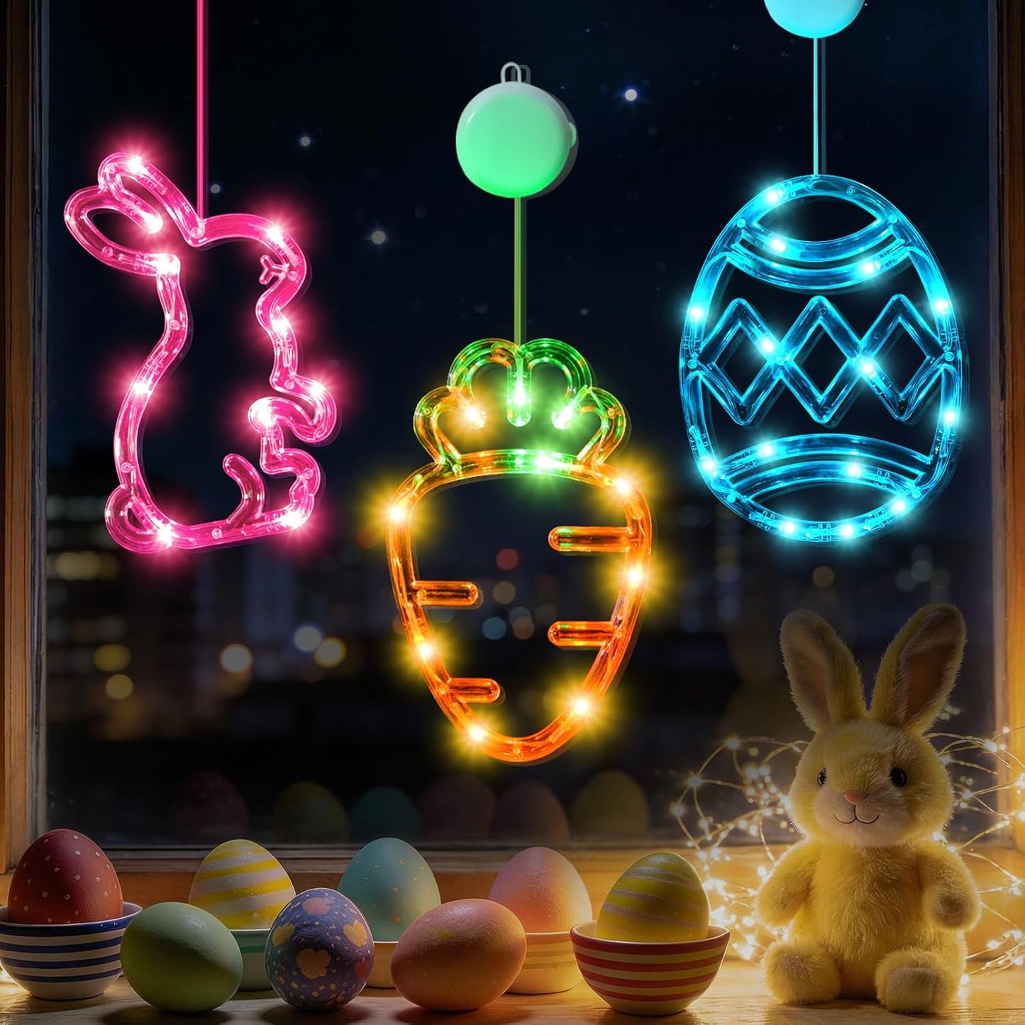 3 Luces Pascua con Temporizador Colgar Rosa Naranja Verde
