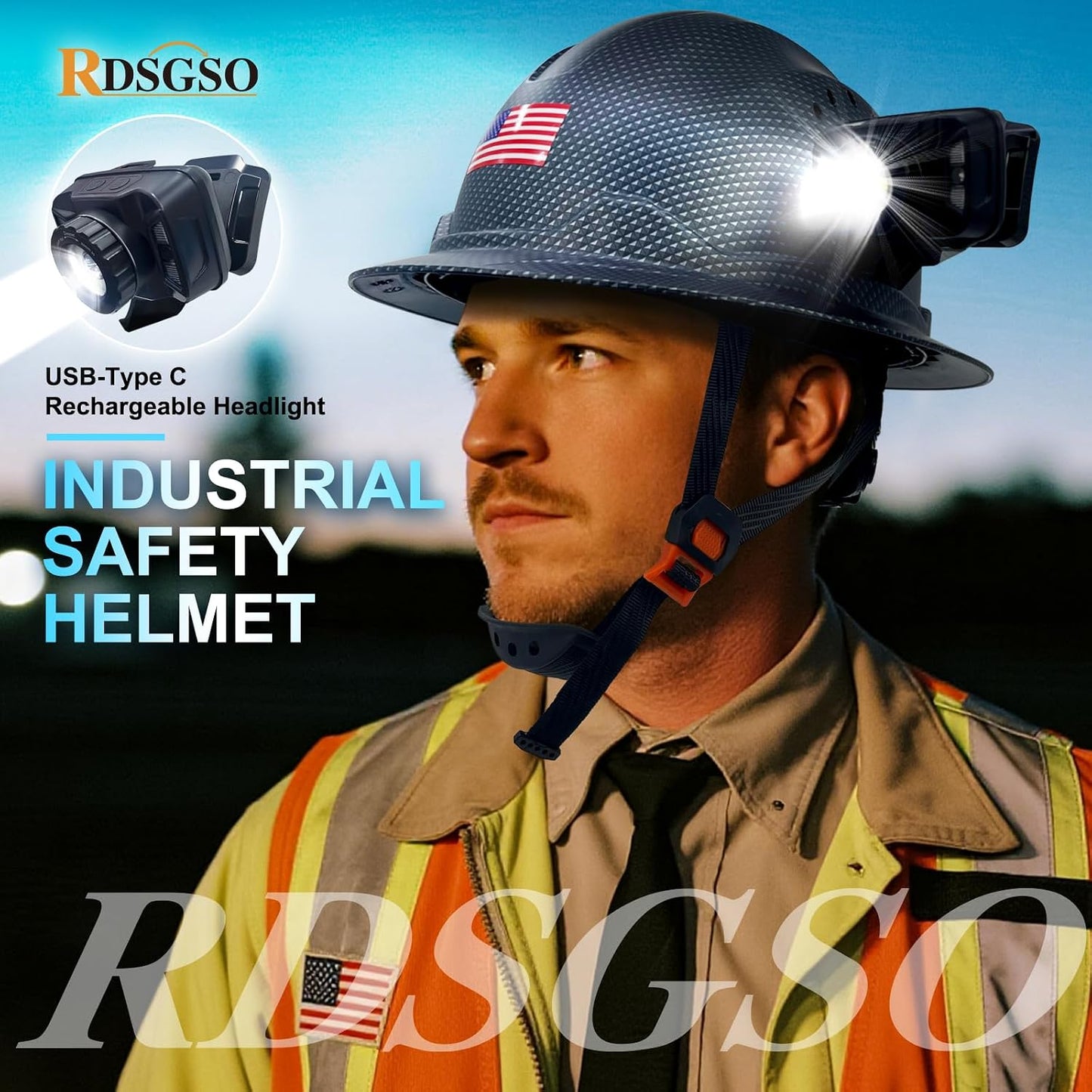Casco seguridad industrial con faros ventilación ajustable