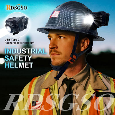 Casco seguridad industrial con faros ventilación ajustable