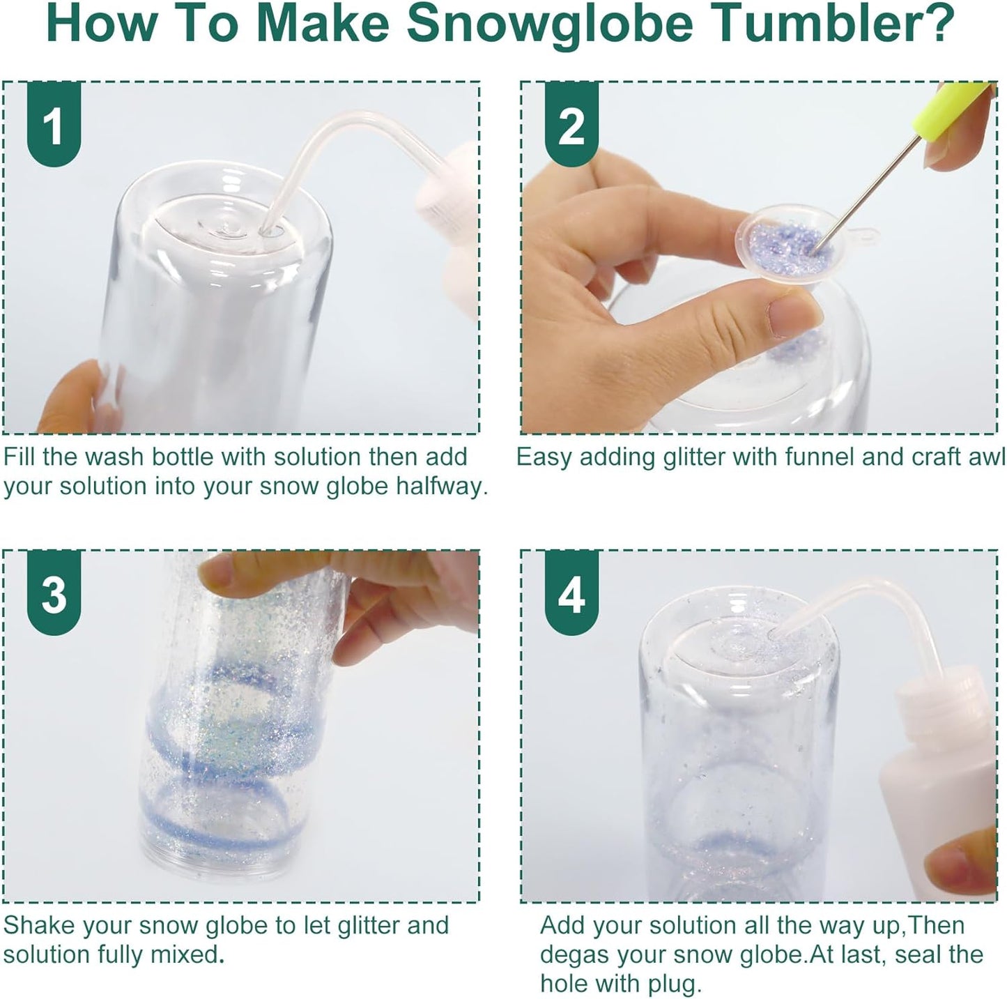 15 Vasos Acrílicos Globo Nieve con Herramientas 20oz