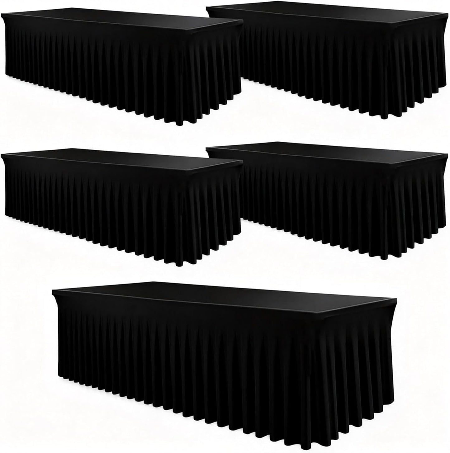 5 Manteles Elastano Negro 6pulg Con Falda Para Bodas