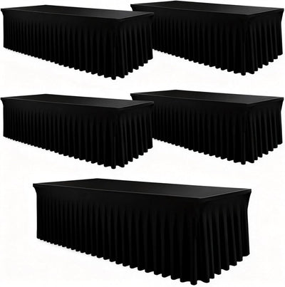 5 Manteles Elastano Negro 6pulg Con Falda Para Bodas