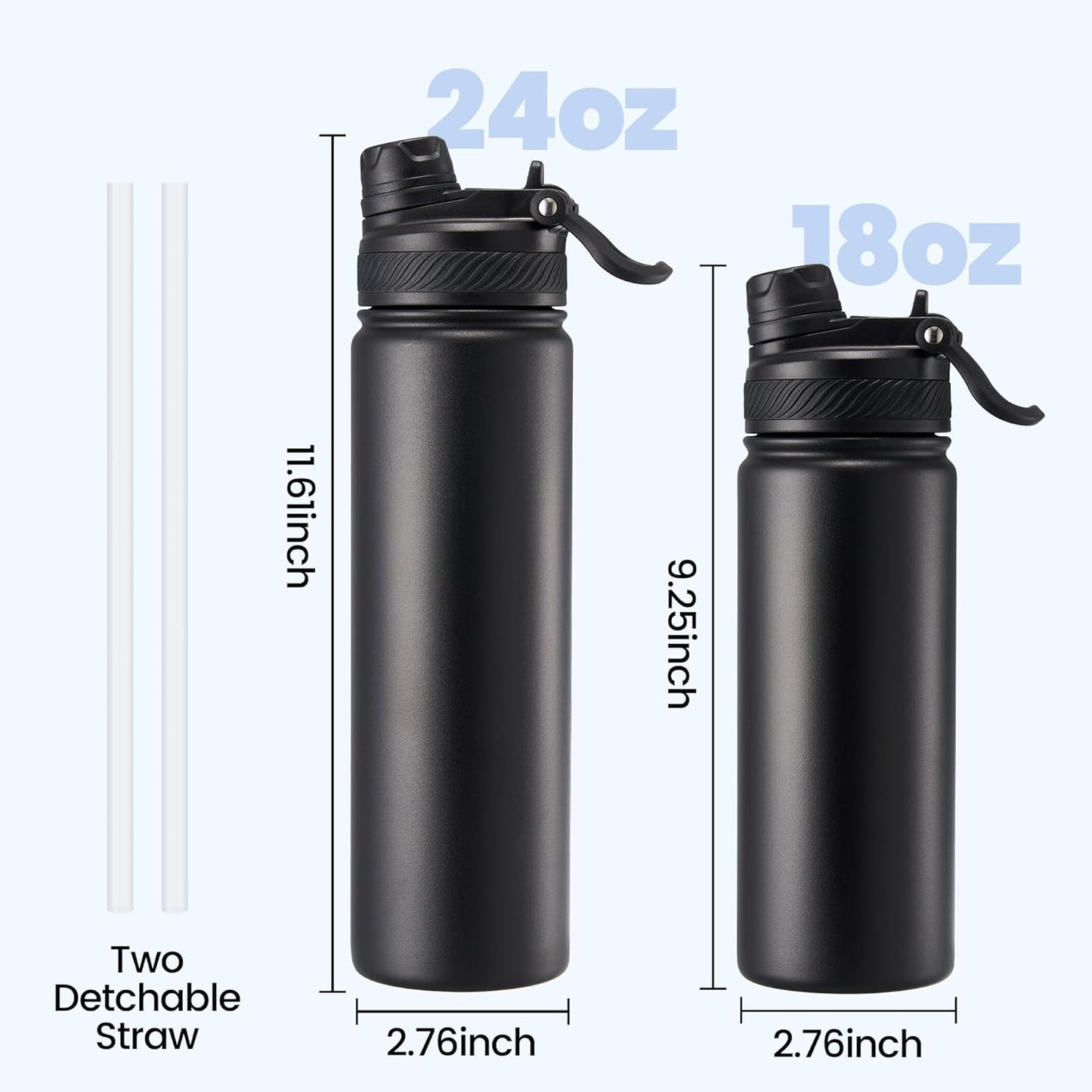 Botella agua aislada acero inox 18oz tapa popote 2en1 negro