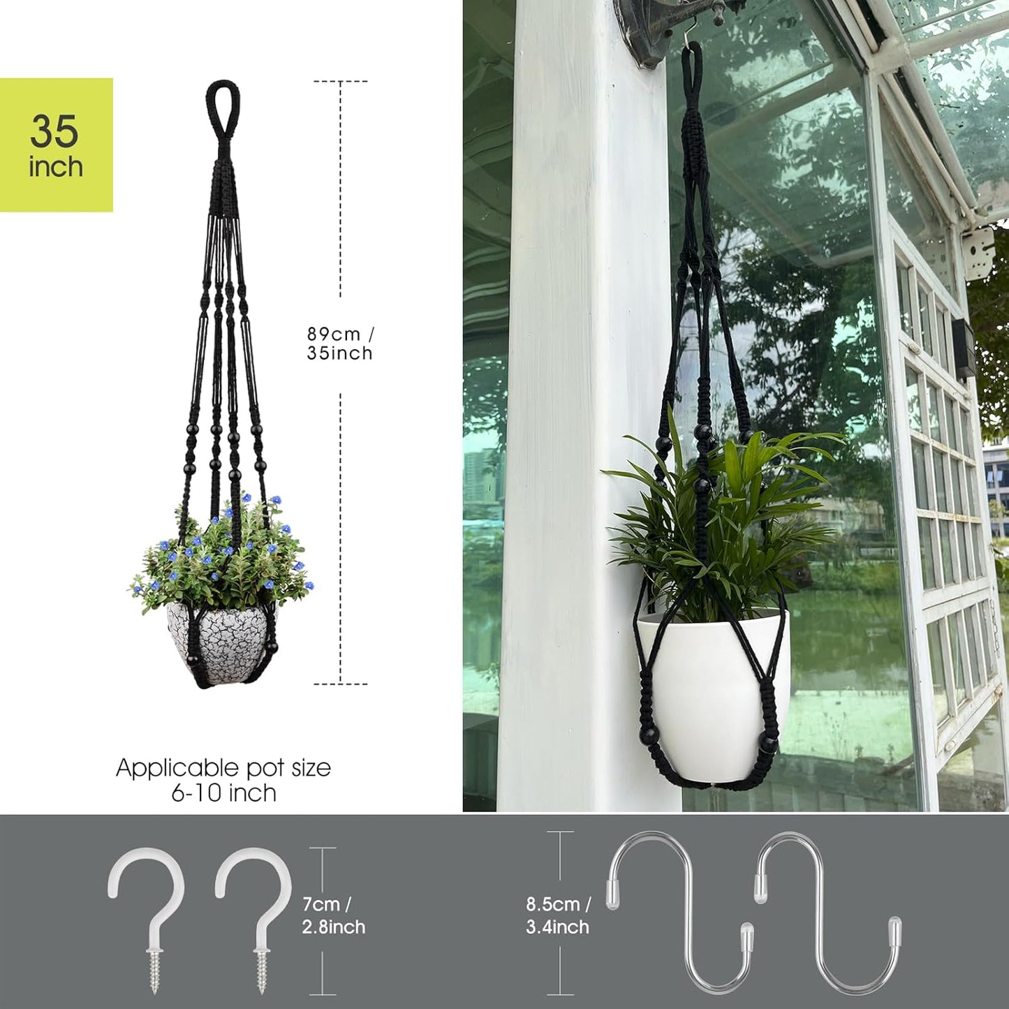 Colgador macramé para macetas 5-10pulg con cuentas madera