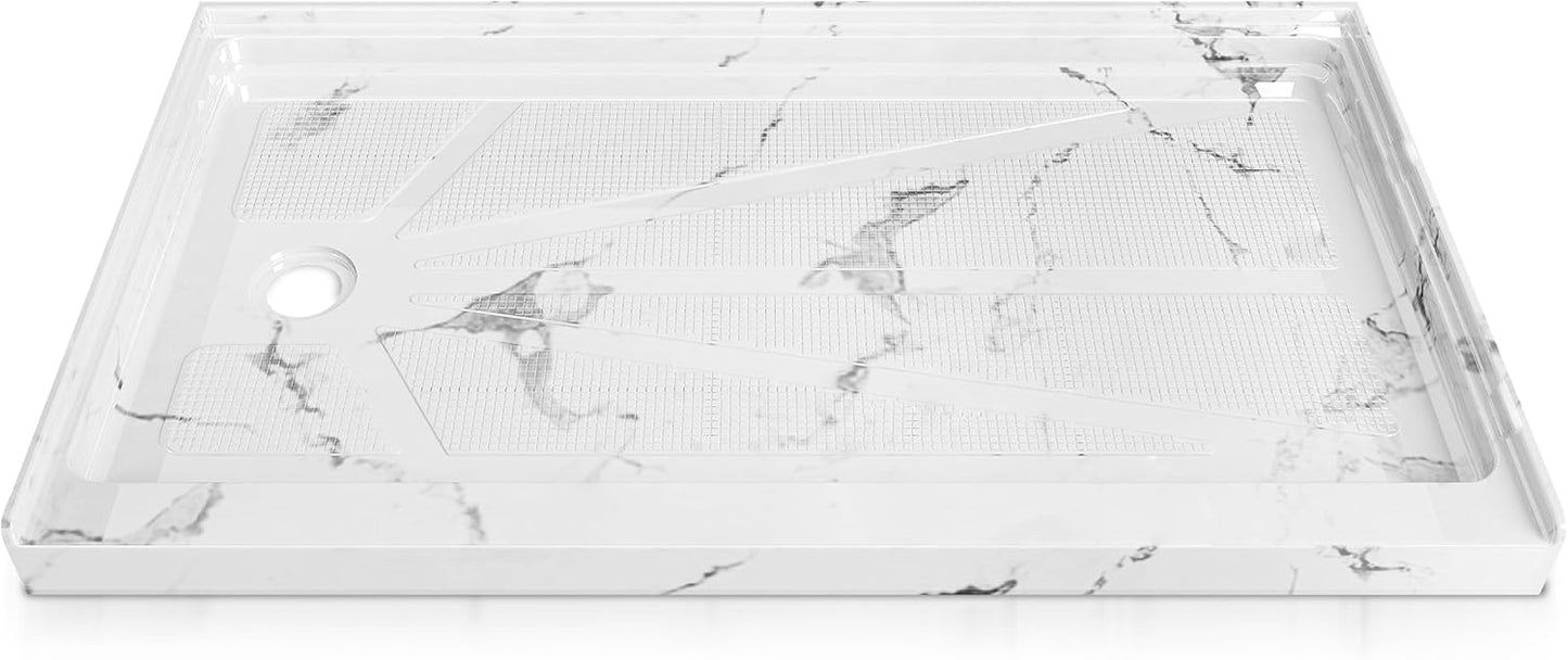 Base ducha 60x30pulg blanco mármol Carrara antideslizante