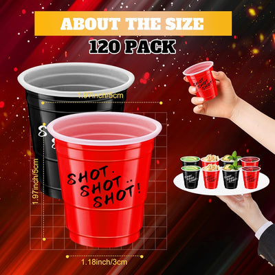 120 vasos de chupito rojos y negros con texto «Happy New Year» para fiestas