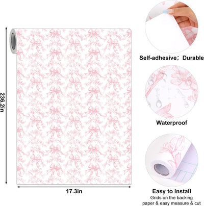 Revestimiento autoadhesivo floral rosa y blanco para estantes y paredes