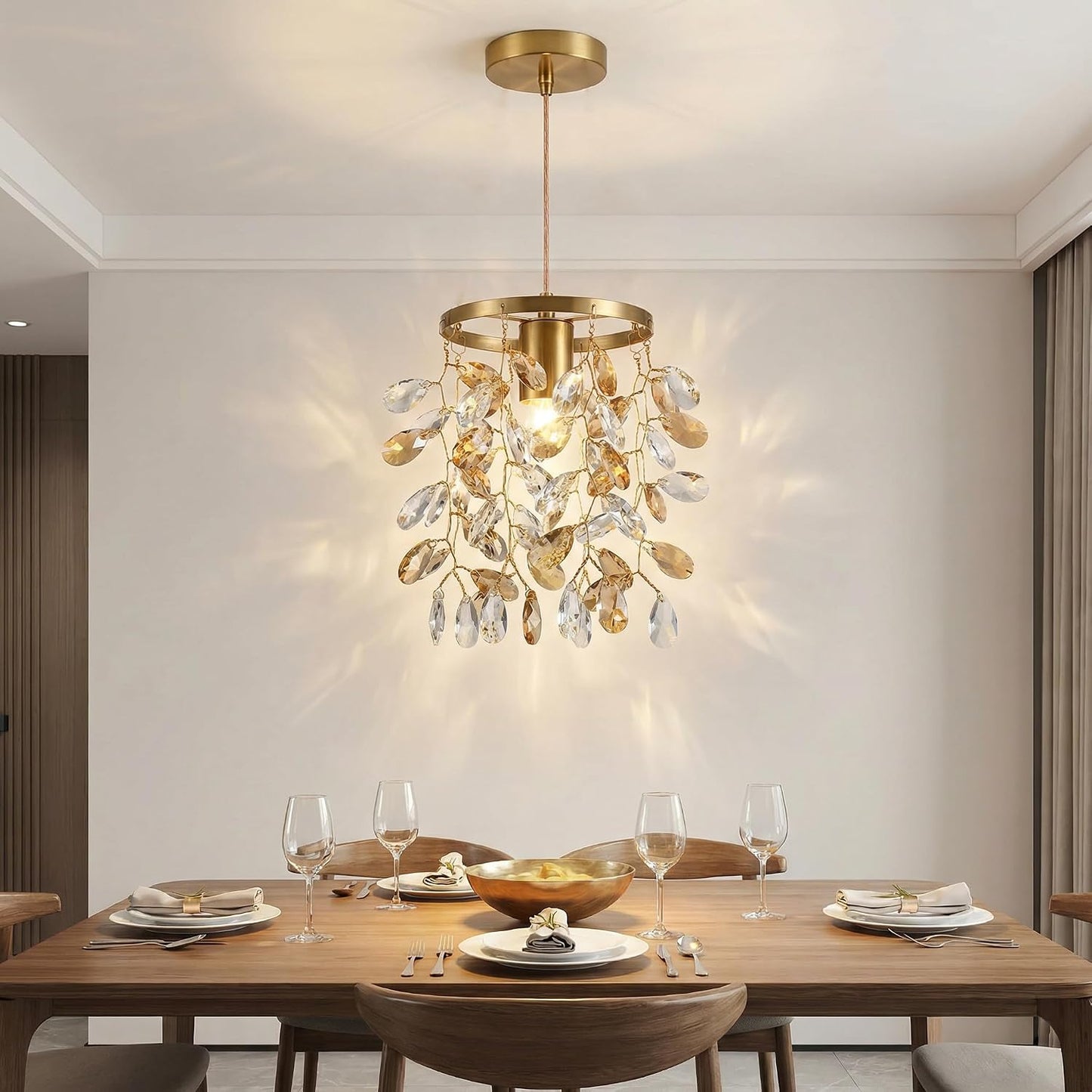 Candelabro cristal dorado ajustable para comedor sala