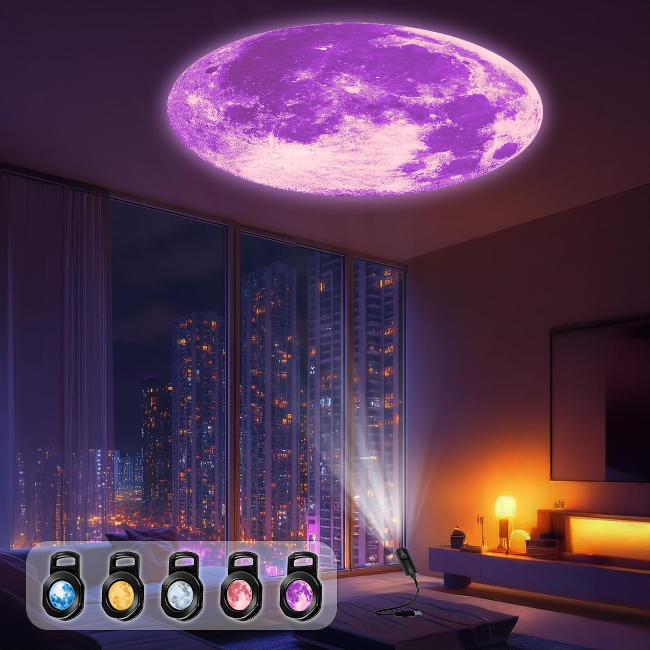 Luz proyección diseño luna 5 colores atmósfera romántica