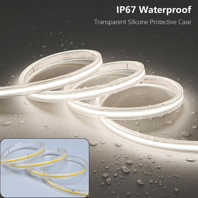 Tira luces LED COB 110V exterior IP67 65.6pies 4000K blanco 200W