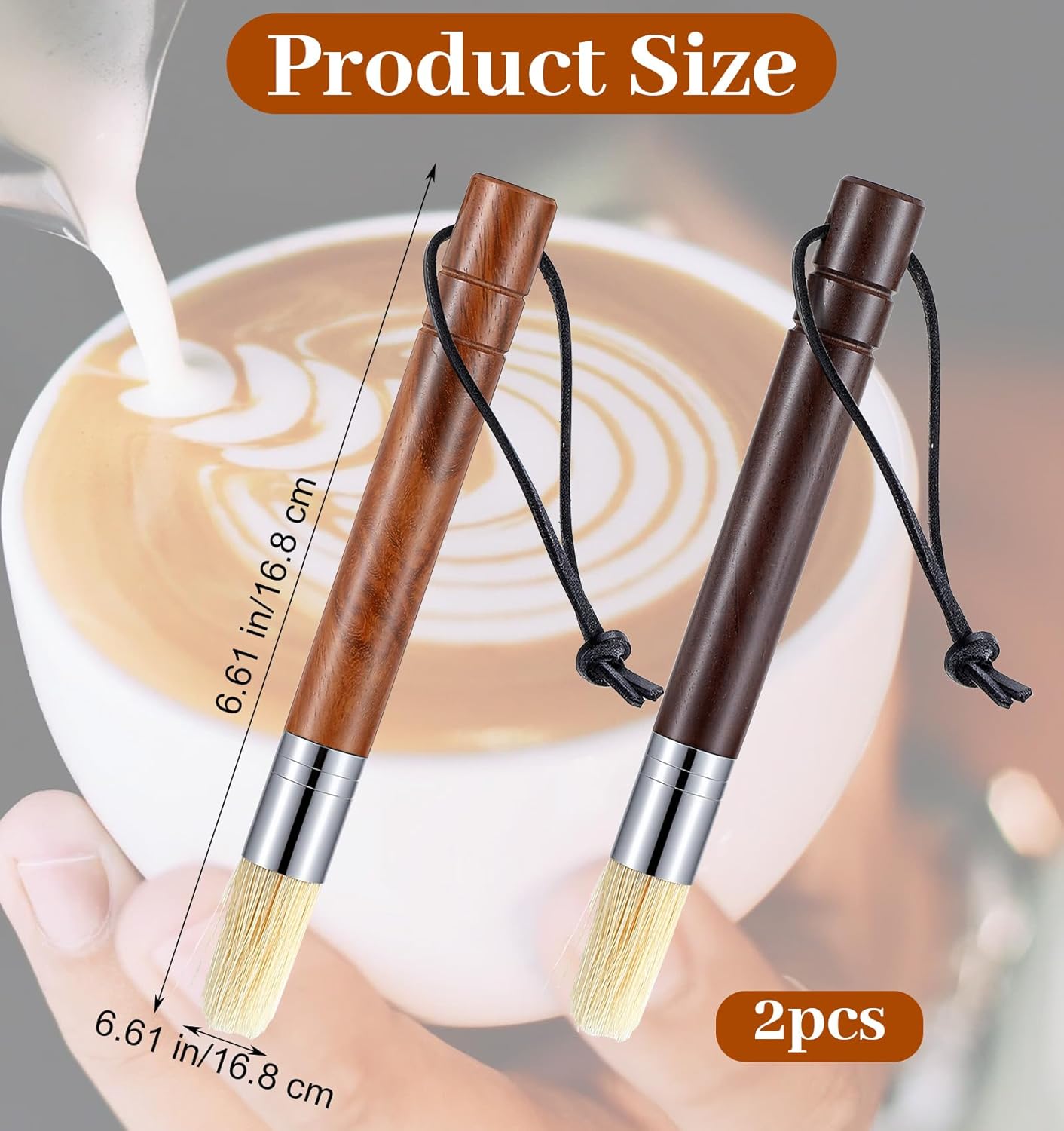 2 Cepillos Café Expreso Madera Nogal Cerda Jabalí Negro 6.6pulg